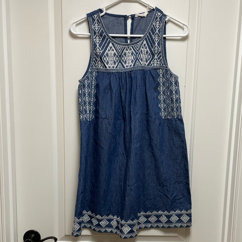Blu Pepper Sz Small Sleeveless Bohemian Denim Y2K Mini Dress Embroidered Design